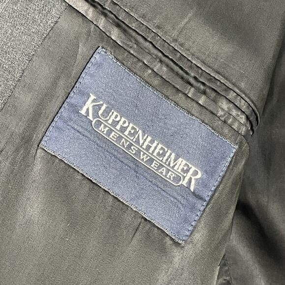 Kuppenheimer Wool 2 Piece Suit Dark Gray Striped Blazer 44L Pant 38x32 Pleated - Picture 10 of 16